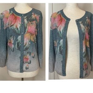 St. John Patina Multi Cardigan Floral Sweater Size Medium